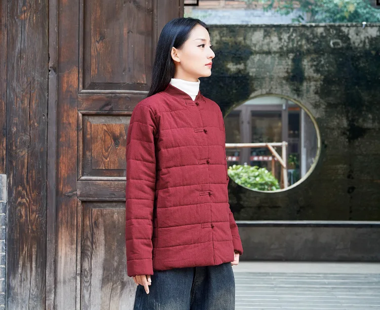 Парки с хлопковой подкладкой в стиле ретро с китайской лягушкой; зимняя одежда; коллекция года; однобортное плотное пальто