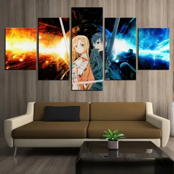 

Sword Art Online Canvas Painting Wall Art Modular Home Decor 5 Piece Pictures Modern Printed Anime Poster For Living Room