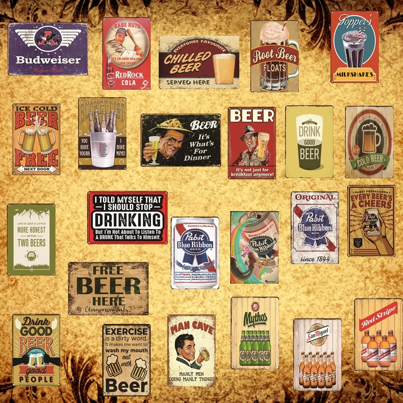 

[Luckyaboy] Budweiser Pabst Blue Ribbon Mythos Beer Man Cave Cola Metal Tin Sign Pub Bar Garage Car Retro Decor AL011