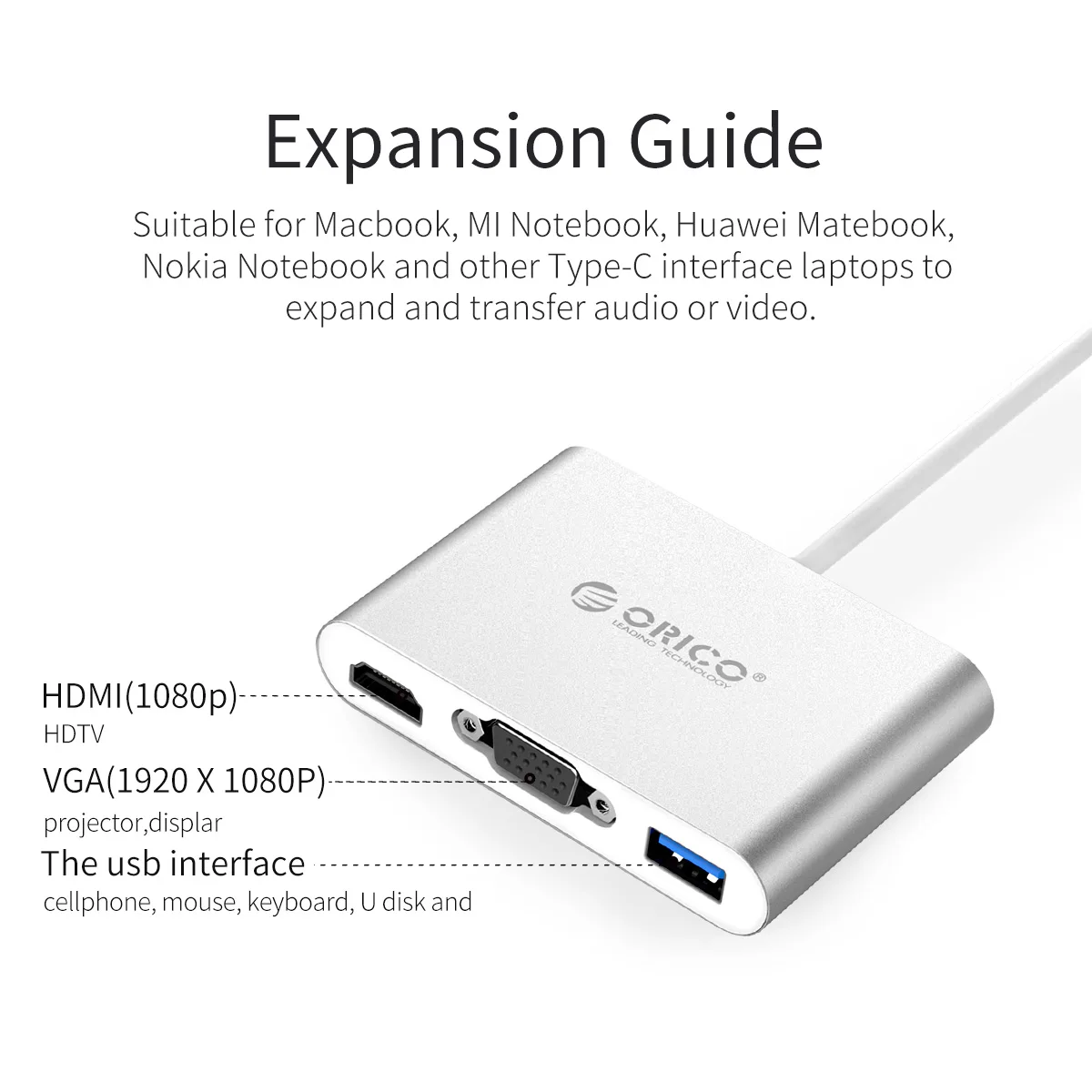 ORICO usb-хаб USB C к HDMI RJ45 VGA type-C PD адаптер для Mac/samsung Galaxy/huawei type C USB 3,0 концентратор