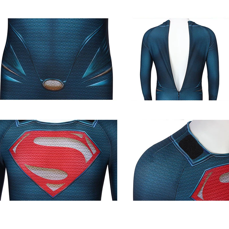 Superman Clark Kent Cosplay Costume Man Of Steel Superhero Halloween Cloak Jumpsuit Spandex Avenger