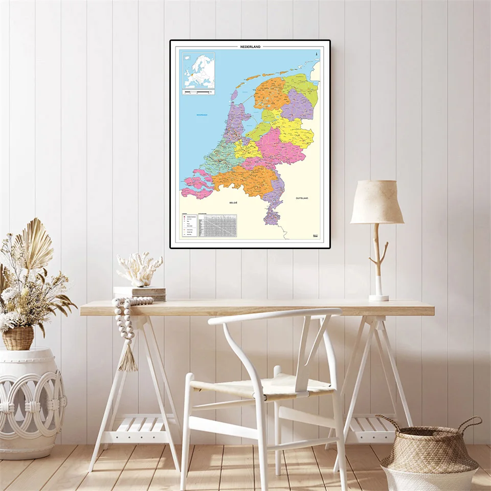 42*59cm i paesi bassi mappa politica piccolo Poster tela pittura viaggi materiale scolastico soggiorno decorazione domestica In olandese