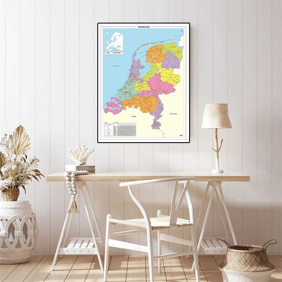 42*59cm The Netherlands Political Map Small Poster Canvas Painting Travel School Supplies Living Room Home Decoration In Dutch