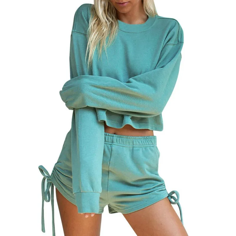 

Bobora Sweatshirt Set Round Neck Loose Lazy Drawstring Suit Pure Color Simple Comfortable Vetements Femmes 2020 New Autumn\Winte