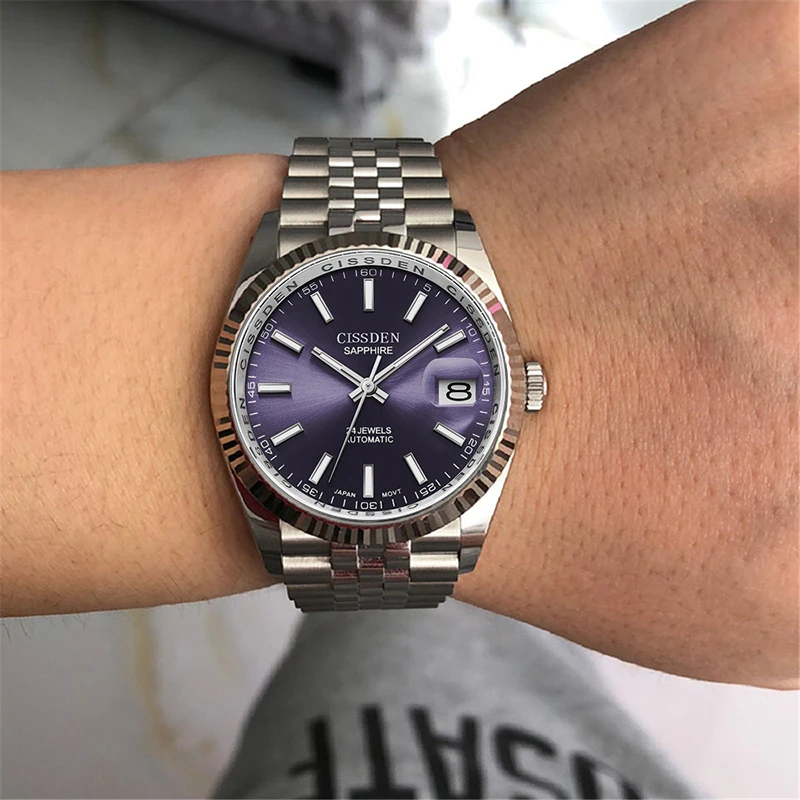 CISSDEN 40mm New Men's Mechanical Watch Sapphire Stainless Steel Automatic Waterproof Business Watch Men Relogio Masculino 2021