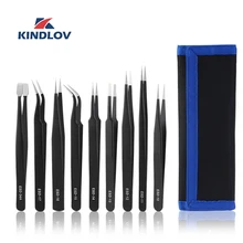 KINDLOV 9 шт. набор пинцетов антистатический Изогнутый наконечник прямой прецизионный Пинцет для электронный мобильный телефон ремонтный инструмент ручные инструменты