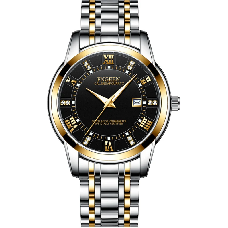Men's Watch Waterproof Luminous Fine Steel Strip Men's Watch Student Sports Timing Calendar Fashion Multi-Function Quartz Watch
