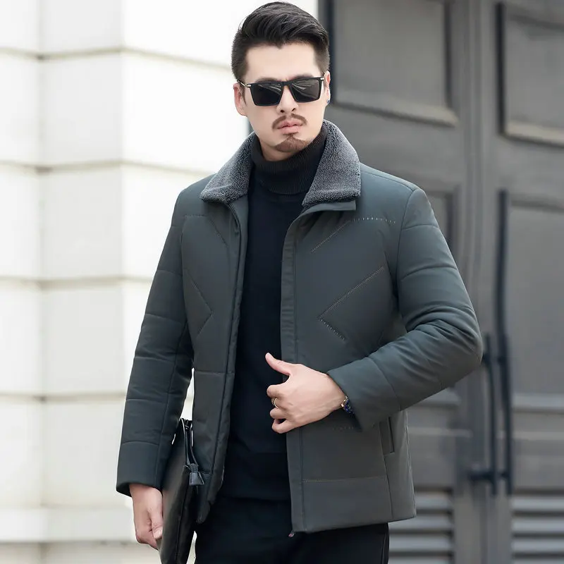 Winter Men Elegant Puffer Parkas Smart Casual Puff Basic Coats Black Gray Thicken Fleece Fur Collar Lightweight Quilted Jackets