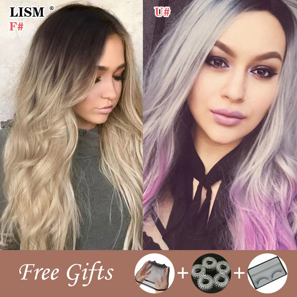 

New Fashion Ombre Synthetic Wig Bangs 30 Inch Wigs Hair Toppers for Women Perruque Avec Frange Cheveux Humain Pruiken Lang Haar