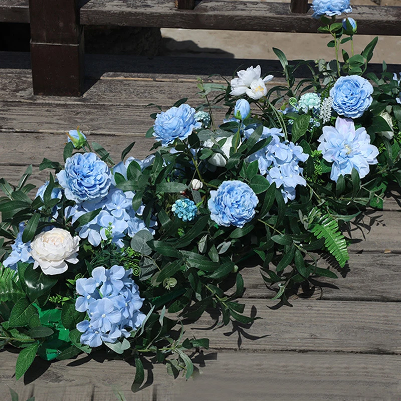 A 1m sky blue 1 м/2 м роскошный искусственный ряд цветов расположение декора для вечерние свадебные арки фон Дорога цитируется цветок Роза Пион Гортензия микс - Цвет: A 1m sky blue