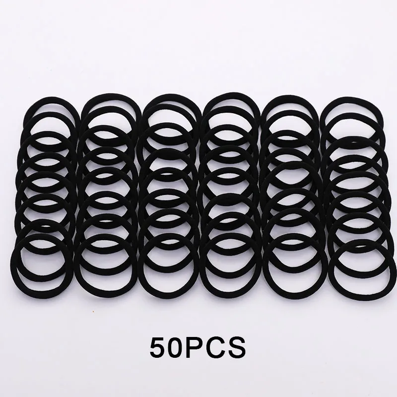 50PCS black 50/100 шт Для женщин и девочек 4 см конфеты Цвета нейлон резинки для волос хвост держатель резинки резинка для волос; повязка для волос; аксессуары - Цвет: 50PCS black