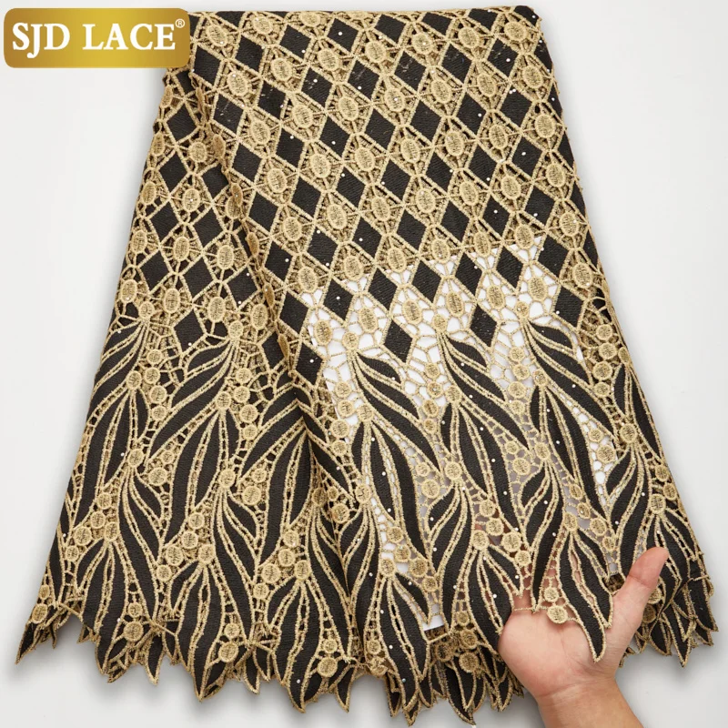 SJD LACE Skin Friendly Classic African Eembroidery Guipure Cord with Stones Fabric Nigerian Celebration lace For Party A2547