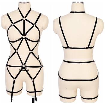 

Full Body Harness Black Strappy Chest Belt Garter Waist Cage Suspender Stockings Punk Goth Plus Size Elastic Lingerie Dance Wear