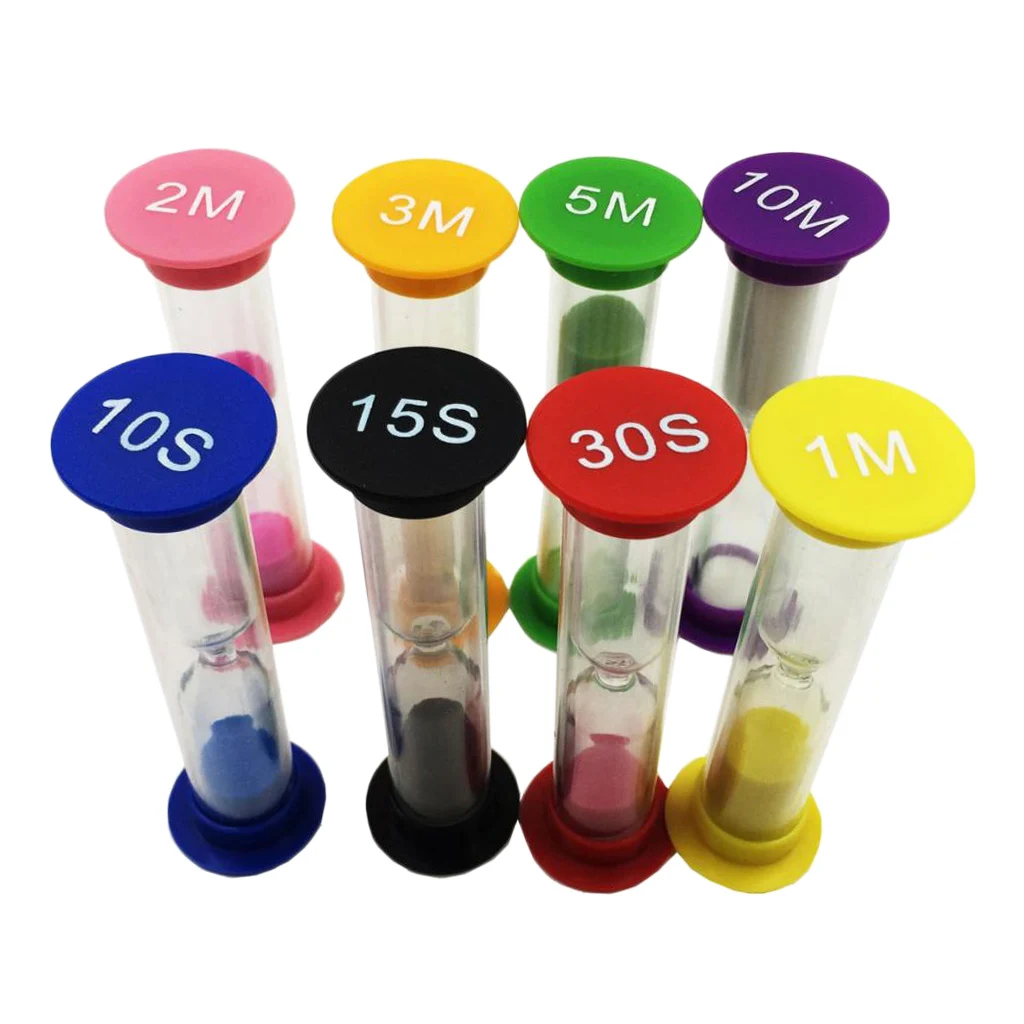 8 Pack Sand Glass Clock Timer 10/ 15/ 30 Seconds & 1/ 2/ 3/ 5/ 10 Minutes Hourglass