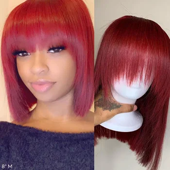 

13X4 Colored 613 Blonde Transparent Lace Front Human Hair Wigs Red Blue Short Straight BOB Wig with Bangs Braizilian Remy Hair