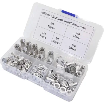 

Aluminum Alloy Rivetnut Flat Head Threaded Rivet Nut Insert Nutsert Cap Rivet Assortment Kit M3 M4 M5 M6 M8 100Pcs