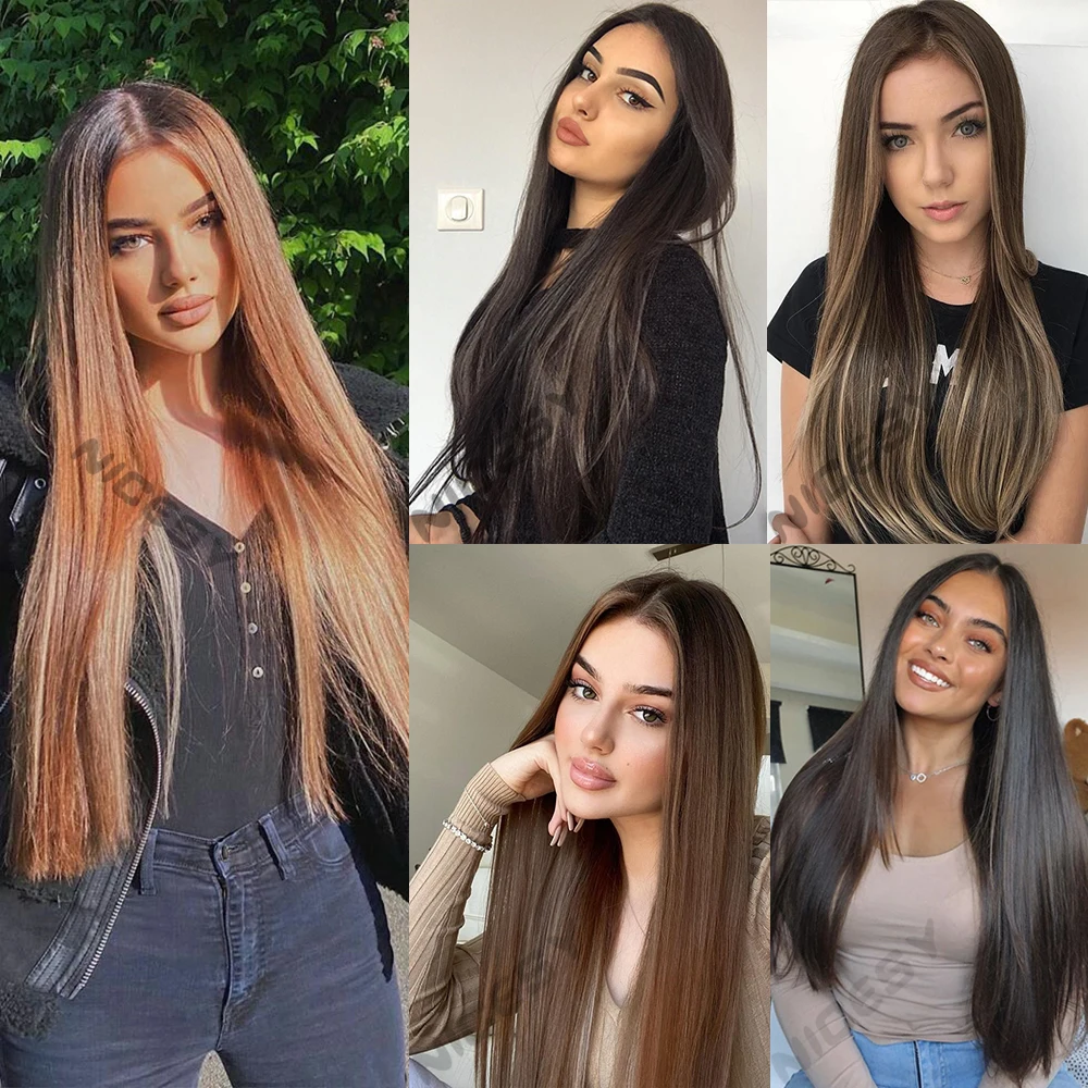 Synthetic No Clip Halo Hidden Hair Extension Ombre Artificial Natural Fake False Long Short Straight Hairpiece Blonde For Women