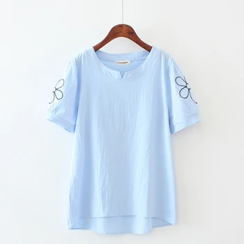 

Plus Size Women's Short Sleeve t-Shirts Summer Floral Embroidery T-shirts