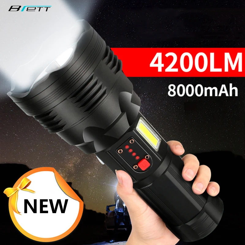 

Tactical flashlight Cree xhp70.2 Rechargeable long shot 4200 lumens 8000 mAh large capacity lithium battery Powerful led torch