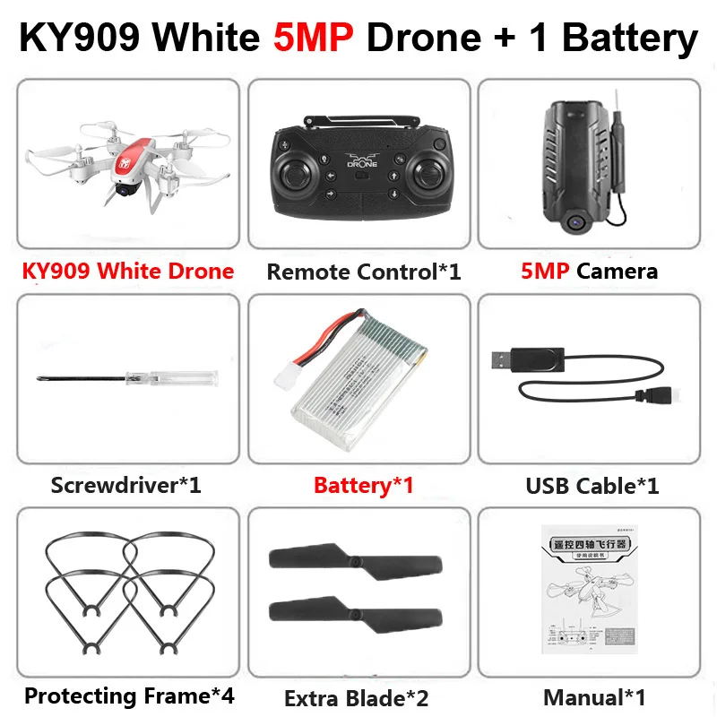 KY909 W 5MP 1B KY909 складной Профессиональный Дрон с камерой 4K HD WiFi FPV видео Live широкий угол оптического потока RC Квадрокоптер Вертолет игрушка E58 - Color: KY909 W 5MP 1B