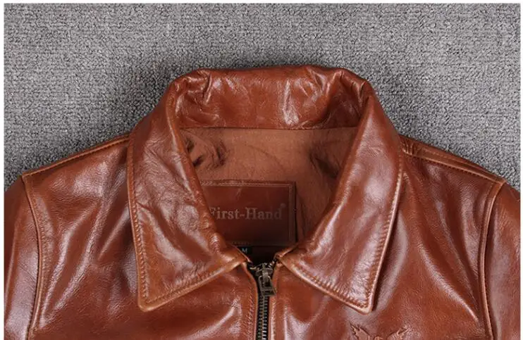 Brown Men Double Pockets Pilot Leather Jacket Large Size XXXL Genuine Cowhide Autumn Military Aviator Leather Coat