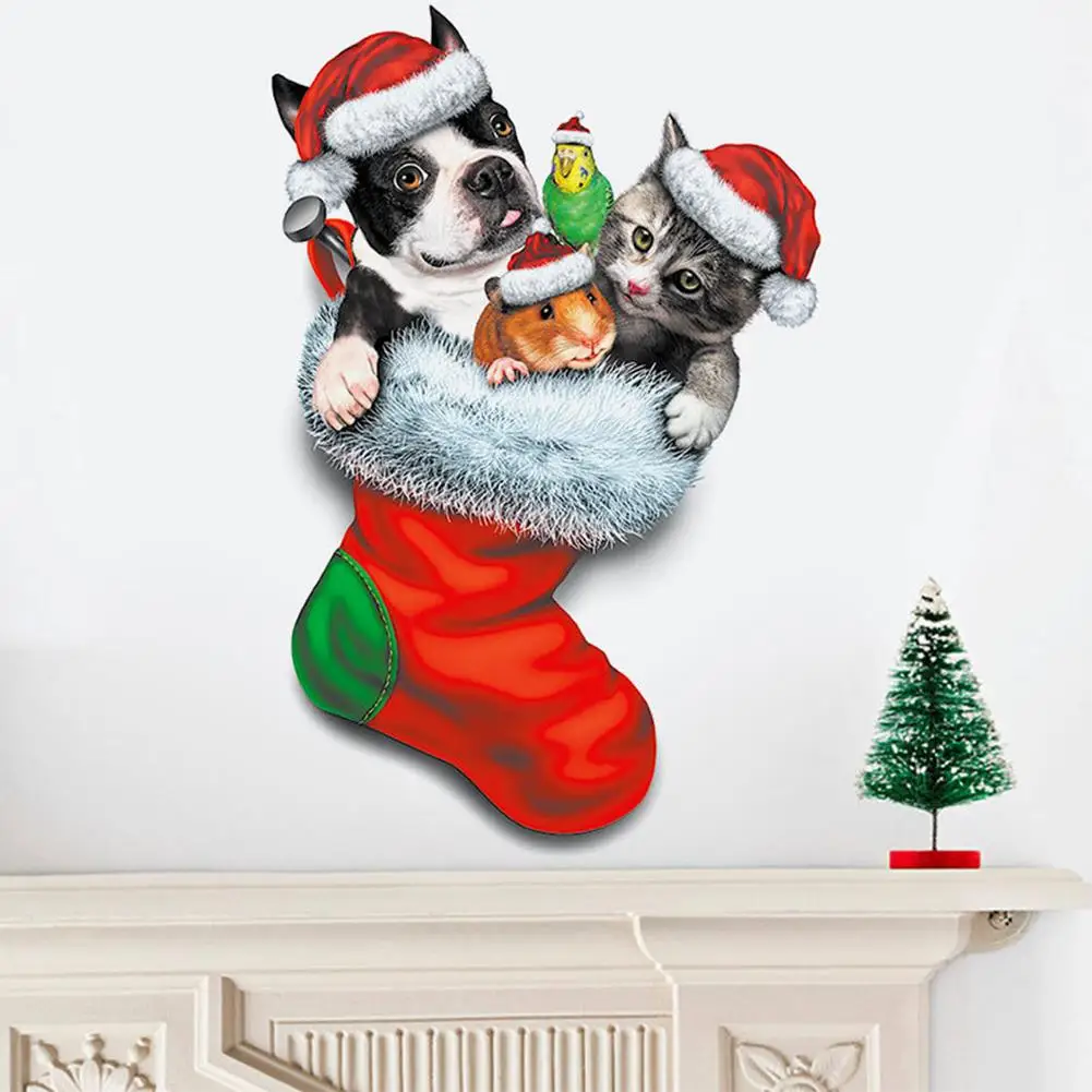 

GloryStar Christmas Socks Pets Cats Dogs Pattern Wall Sticker for Home Decoration