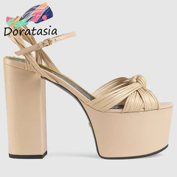 

DORATASIA Elegant Fashion Women Platform Sheepskin Block Heels Shoes Thin Belt Party Prom Dress Sandals Women Sandals