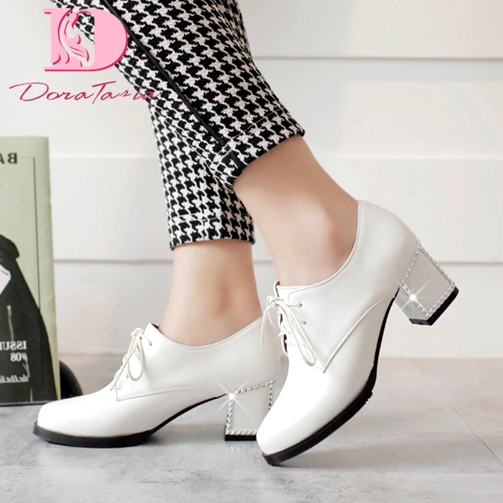 

Doratasia Fashion New Square Heels Lace-Up Shoes Woman Pumps Female Spring/Autumn Concise Office Lady Pumps Women Shoes