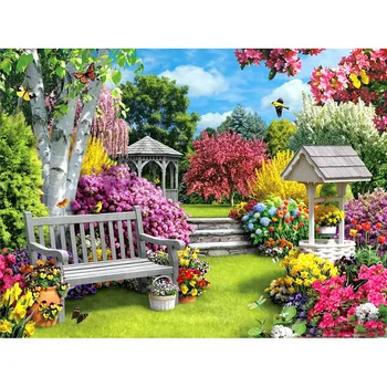 

Full Suare Diamond Painting Landscape Garden 5D Diamond Painting Flower Square Rhinestones Embroidery Cross-Stitch Home Decor