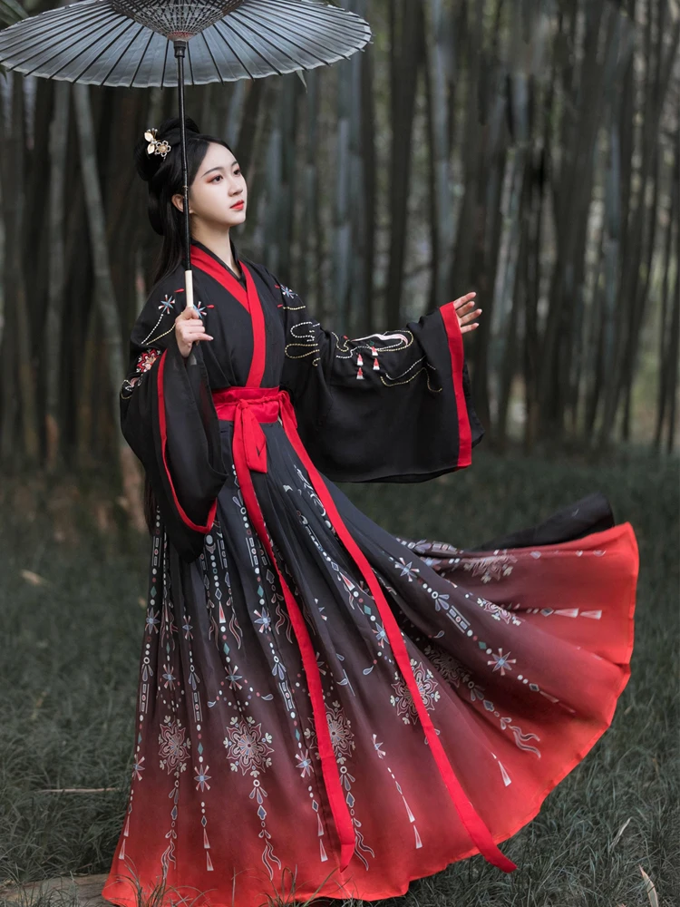 

Traditional Embroidery Hanfu Woman Chinese Ancient Style Han Dynasty Folk Dance Cosplay Costume Kimono Tang Dress Stage Wear