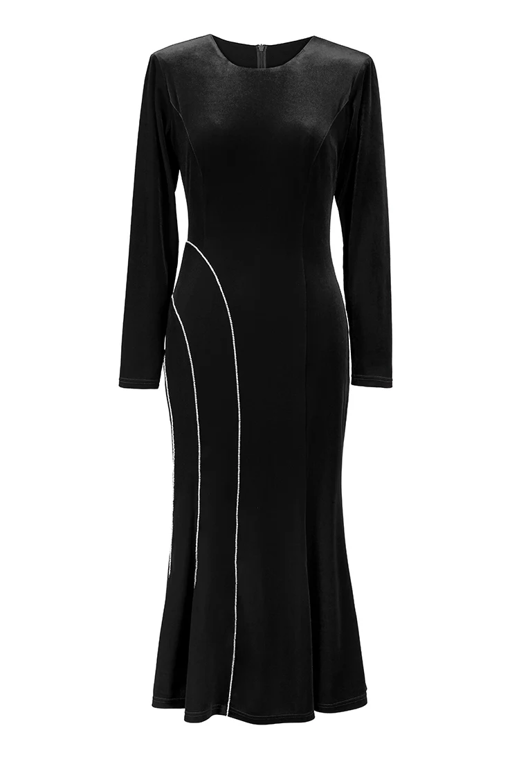 The New Design Banquet Velvet Female Dress Elegant Long-sleeved O-Neck Fashion Women Mermaid Dress C2121