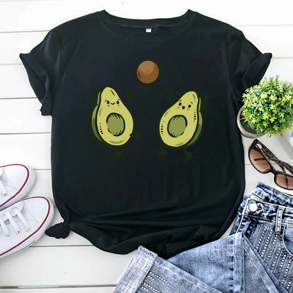 T Shirts Funny Avocado Fruit Printing T-Shirt For Women Vintage Harajuku Woman Tshirts Round Neck Korean Style Women Clothes