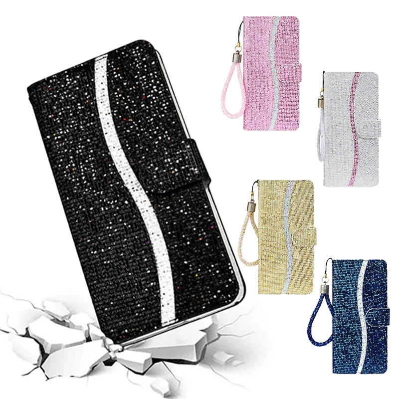 Glitter Filp Leather Case For iPhone 11 12 Pro Max SE 2020 XS XR 7 8 Plus Card Holder Bling Back Cover Phone Stand | Мобильные