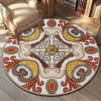

Retro Round Floor Carpet Mandala For Living Room Bohemian Ethnic Style Vintage Area Rugs Children Room Flower Patternprint Mats