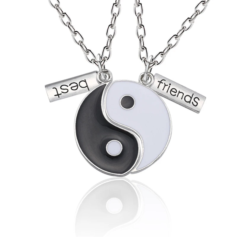 

2Pcs/Set Silver Link Chains Best Friends Tai Chi Shaped Pendant Necklaces For Men Yin Yang Gossip Shaped Necklace Jewelry