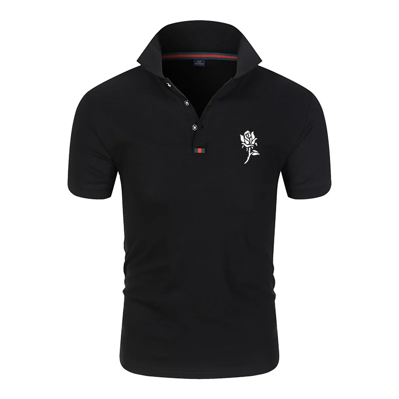 

Summer new men and women folding collar rose printed cotton polo shirt plus size casual business short sleeve polo shirt couples