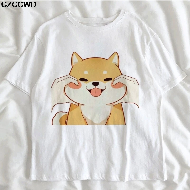 Funny Kawaii Cute Shiba Inu Dog T-shirt Women Gift Print Pink T-shirt Summer Loose Harajuku T Shirt Streetwear Clothes Tops Tees
