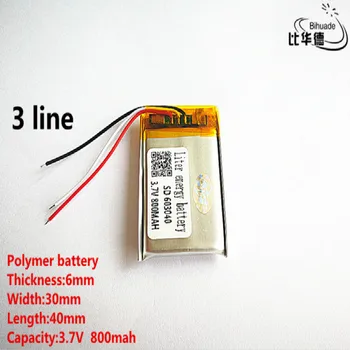 

5pcs/lot 3 line Good Qulity 3.7V,800mAH,603040 Polymer lithium ion / Li-ion battery for TOY,POWER BANK,GPS,mp3,mp4