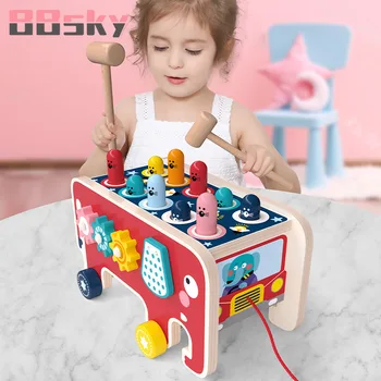 

BBSKY Wooden Elephant Play Whac-a-mole Game Learning Educational Toys Puzzle Game Restoration Training for Children & Kids C257