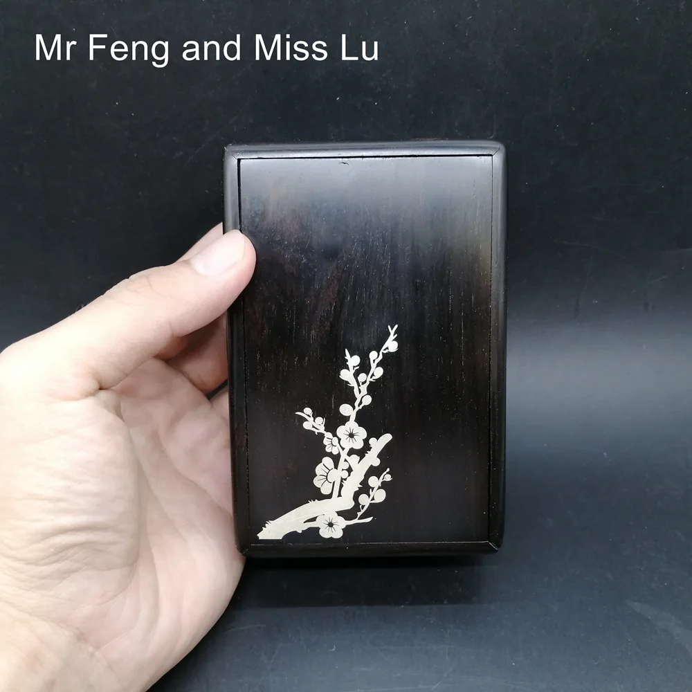 

About 12*8*5 cm Sandalwood Magic Box Inlaid Silver Chinese Culture Plum Blossom Pattern Wooden Puzzle Toy