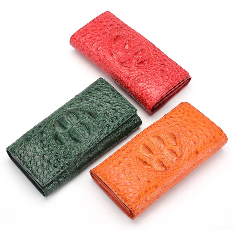 

164 Crocodile Leather Women Solid Cover Long Purse Card Holder Wallet