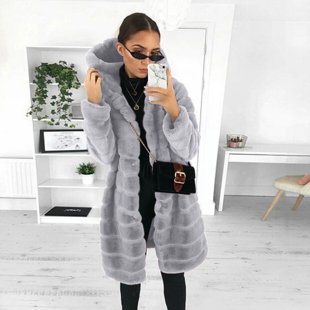 Abrigo de peluche de moda para chaquetas gruesas y mullidas y cálidas de imitación para mujer, chaqueta de pelo largo con capucha, abrigos cálidos y peludos|Piel sintética| - AliExpress