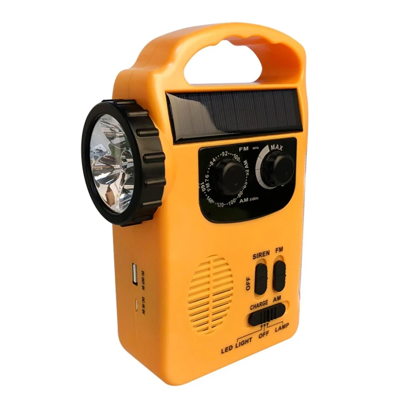 

Outdoor Emergency Hand Crank Solar Dynamo AM/FM Radios Power Bank With LED Lamp