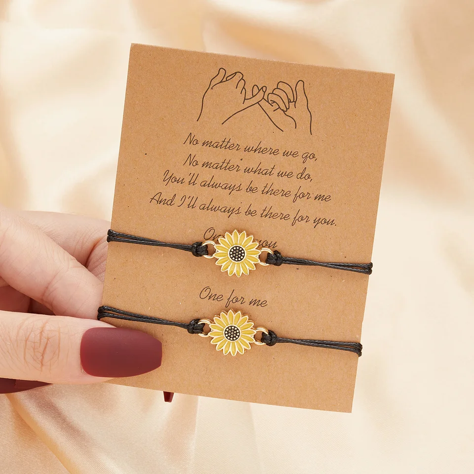 Bracciali Dell'amicizia In Tessuto Con Ciondolo A Cuore Placcato Oro, 2 Paia, Regalo Per Migliore Amica - 3