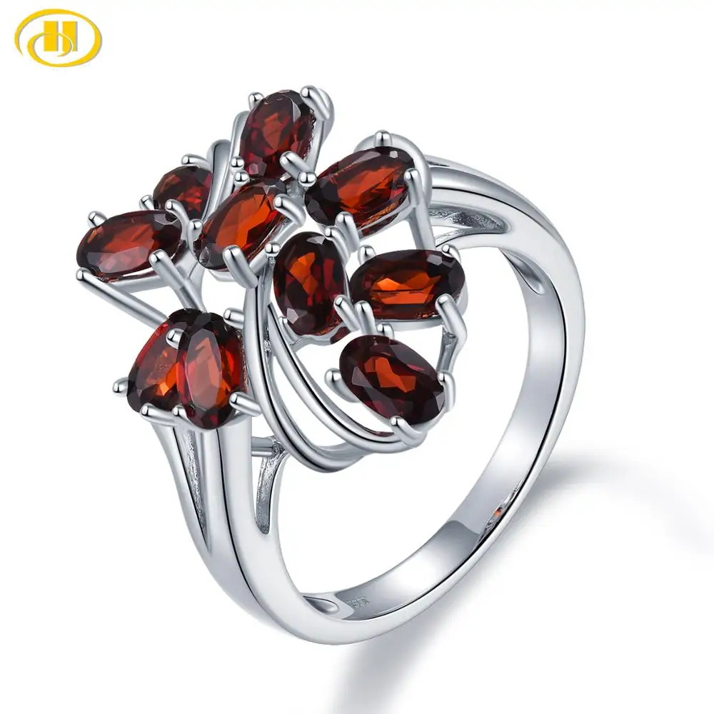 Hutang 2.76Ct Natural Red Garnet Gemstone Ring for Women 925 Sterling Silver Vintage Cocktail Rings Fine Elegant Jewelry Hutang 2.76Ct Natural Red Garnet Gemstone Ring for Women 925 Sterling Silver Vintage Cocktail Rings Fine Elegant Jewelry