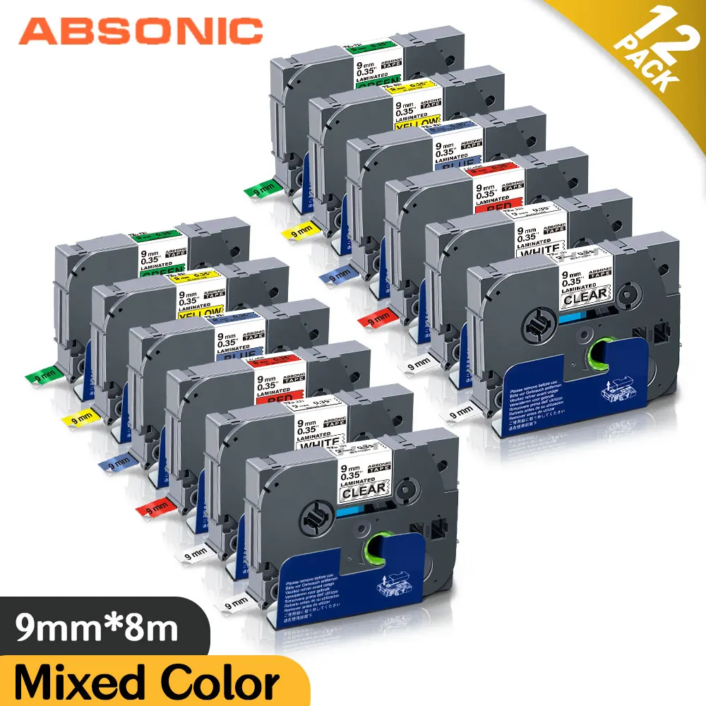 Absonic 12PK 9 мм этикетки для Brother 121 221 421 521 621 721 ламинированная лента лентой