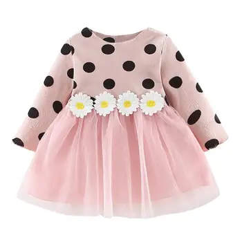 

Toddler Kids Baby Girls Sunflower Patchwork Princess Party Dress Dot Tulle Long Sleeve Autumn Fashion Colorful Dress