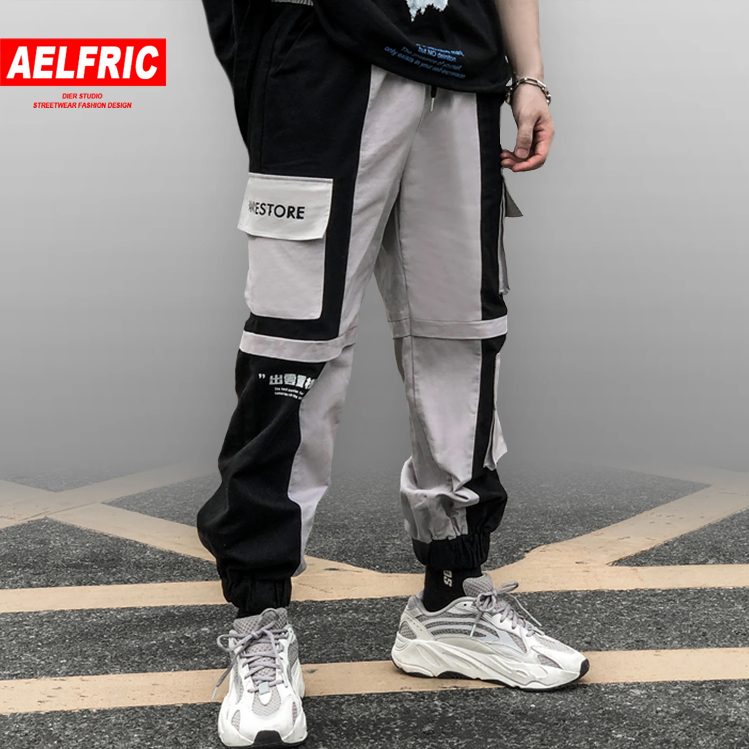 

AELFRIC Hip Hop Patchwork Men Cargo Pants 2019 Harajuku Multi Pockets Elastic Waist Jogger Male Casual Track Trousers Streetwear