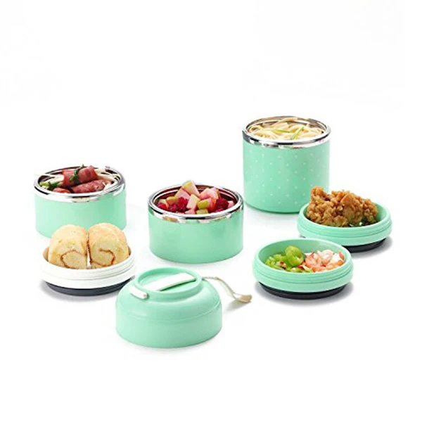 Ланч-бокс из нержавеющей стали, герметичные контейнеры для хранения еды с изолированным ланч-боксом для взрослых и офиса, трехэтажный(зеленый