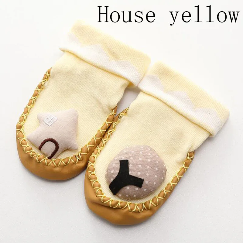 House yellow Новые милые детские носки для малышей с героями мультфильмов Нескользящие милые повседневные детские носки - Цвет: House yellow